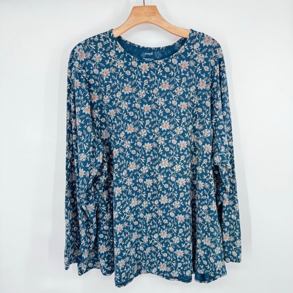 Pure Jill Long Sleeve Shirttail Tee size 4X green Floral Cotton stretch long sle - Picture 1 of 12